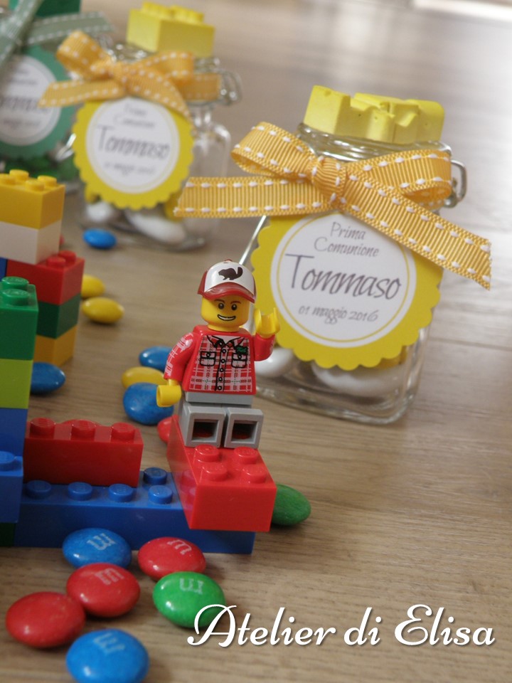 Bomboniere vasetti “LEGO” – Prima Comunione Tommaso, 01 maggio 2016