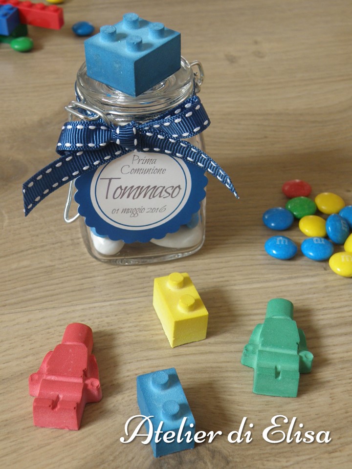 Bomboniere vasetti “LEGO” – Prima Comunione Tommaso, 01 maggio 2016